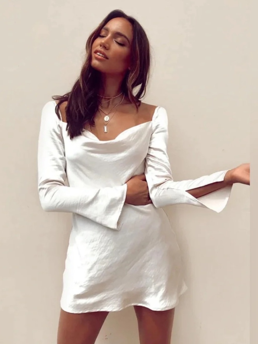 Princess Polly Cream Satin Dress